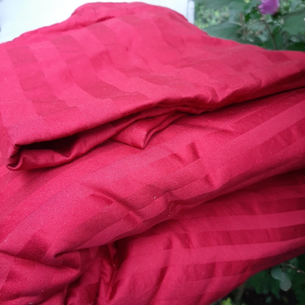 Supima Cotton King Duvet Cover & 2 King Shams Damask Stripe Dark Red